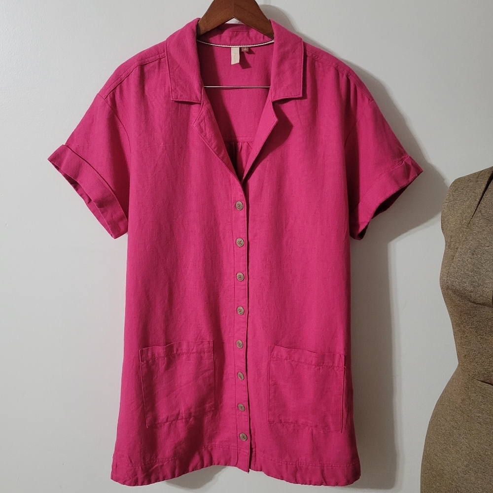 Anthropologie Pilcro Pink Buttondown Shirt Dress Size Medium - Picture 3 of 6